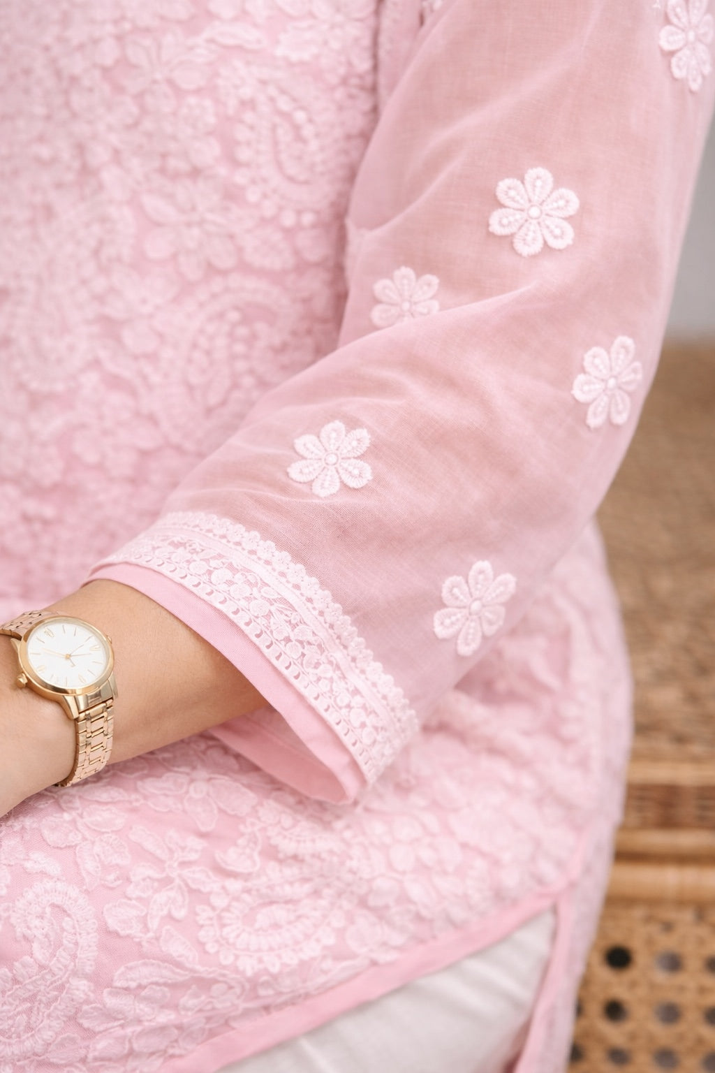 Karigiri Blush Pink Chikankari Georgette Kurti_KF0024