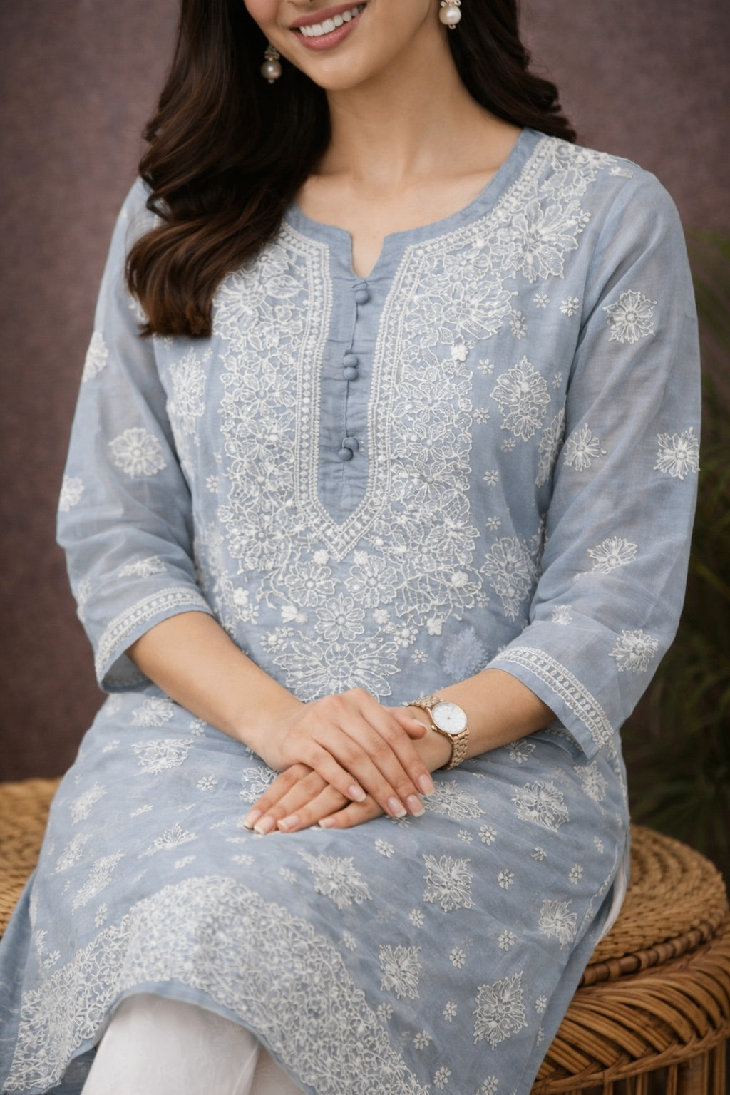 Karigiri Powder Blue Chikankari Georgette Kurti_KF0158