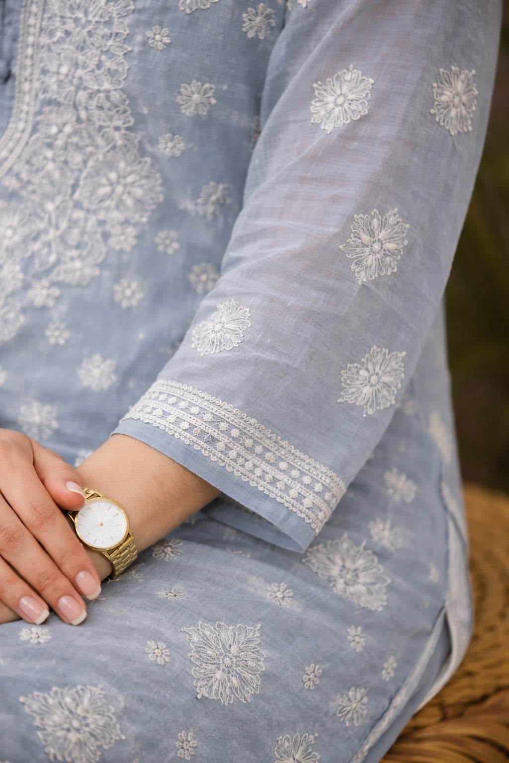 Karigiri Powder Blue Chikankari Georgette Kurti_KF0158