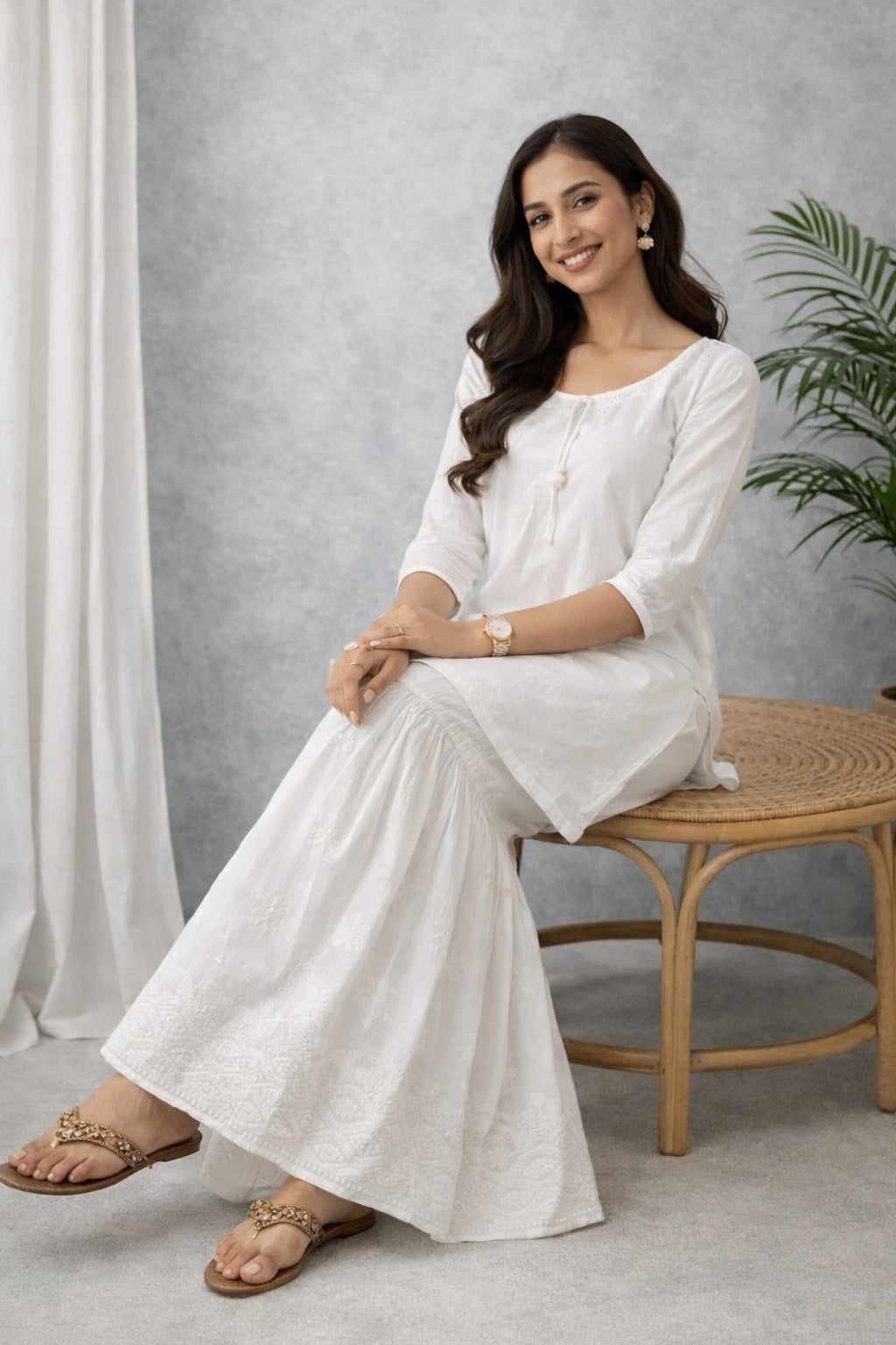 Karigiri White Chikankari Cotton Sharara Pant_KF0205