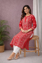 Karigiri Red Georgette Chikankari Jaaldar Kurti_KF0051