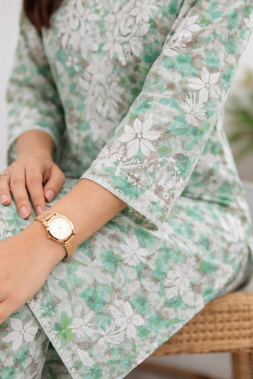Karigiri Mint Green Chikankari Cotton Co-ord Set_KF0127