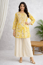 Karigiri Yellow Chikankari Short Kurti for Women_KF0057