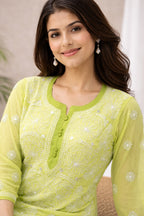 Karigiri Lime Green Chikankari Georgette Kurti_KF0117