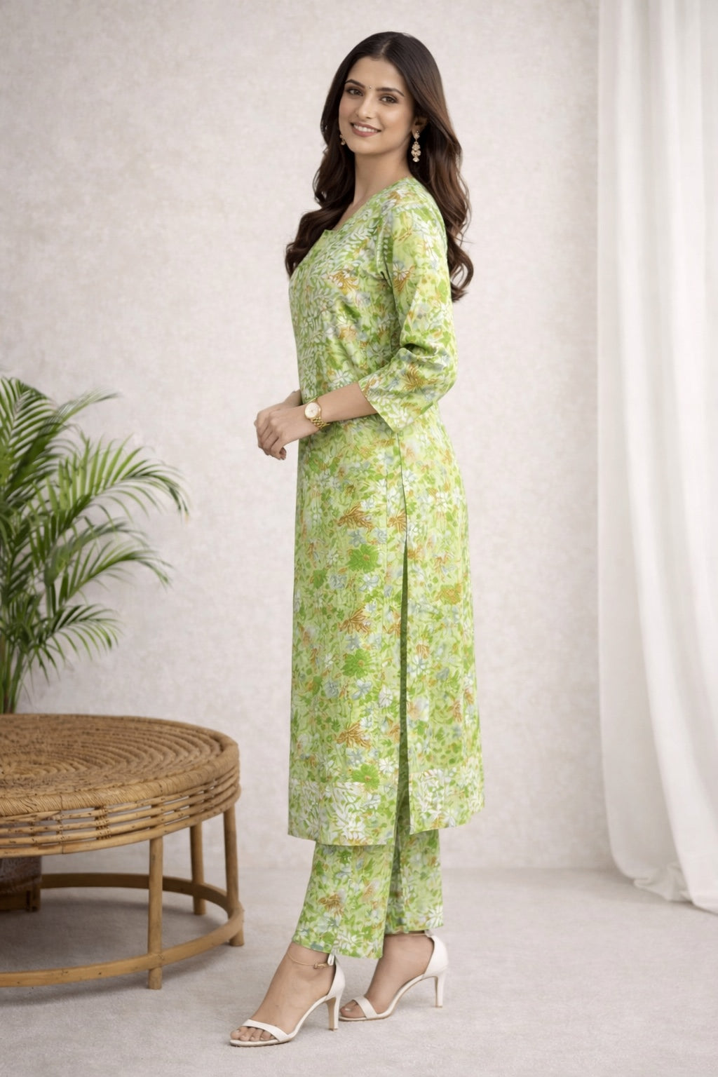 Karigiri Green Chikankari Cotton Kurti Set_KF0032