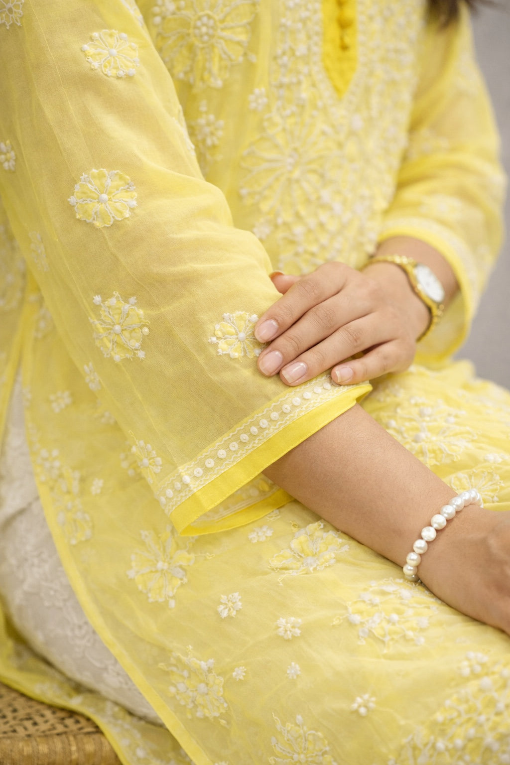 Karigiri Yellow Chikankari Georgette Kurti Women_KF0052