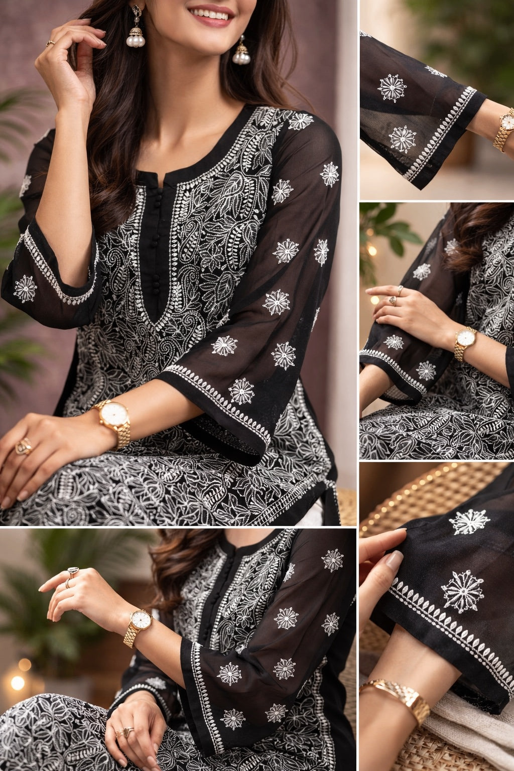 Karigiri Black Chikankari Georgette Jaaldar Kurti_KF0012