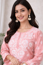Karigiri Blush Pink Chikankari Cotton Kurti Set_KF0020
