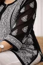 Karigiri Black Georgette Chikankari Short Kurti_KF0014