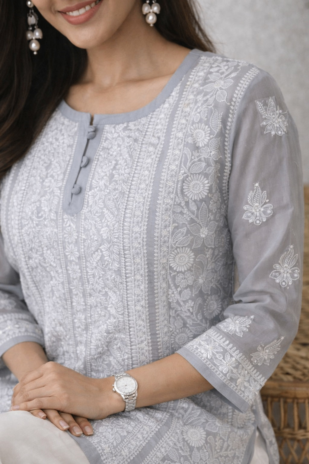 Karigiri Grey Georgette Chikankari Short Kurti_KF0043