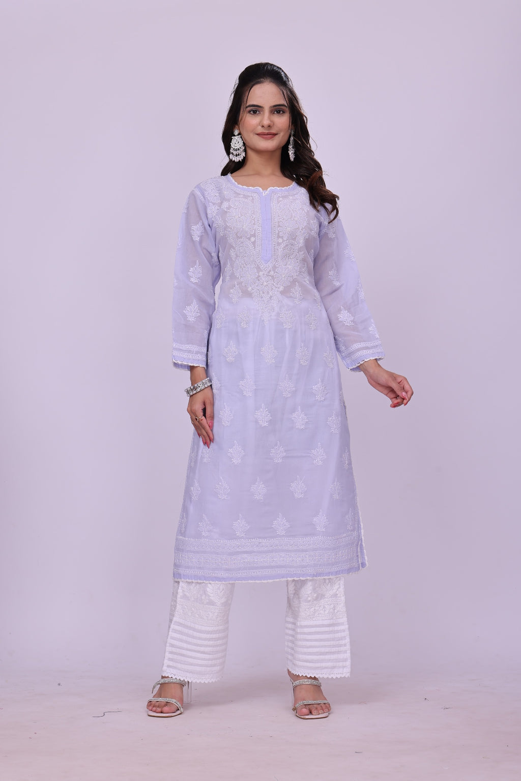 Karigiri Purple Chikankari Pure Cotton Kurta Women_KF0075