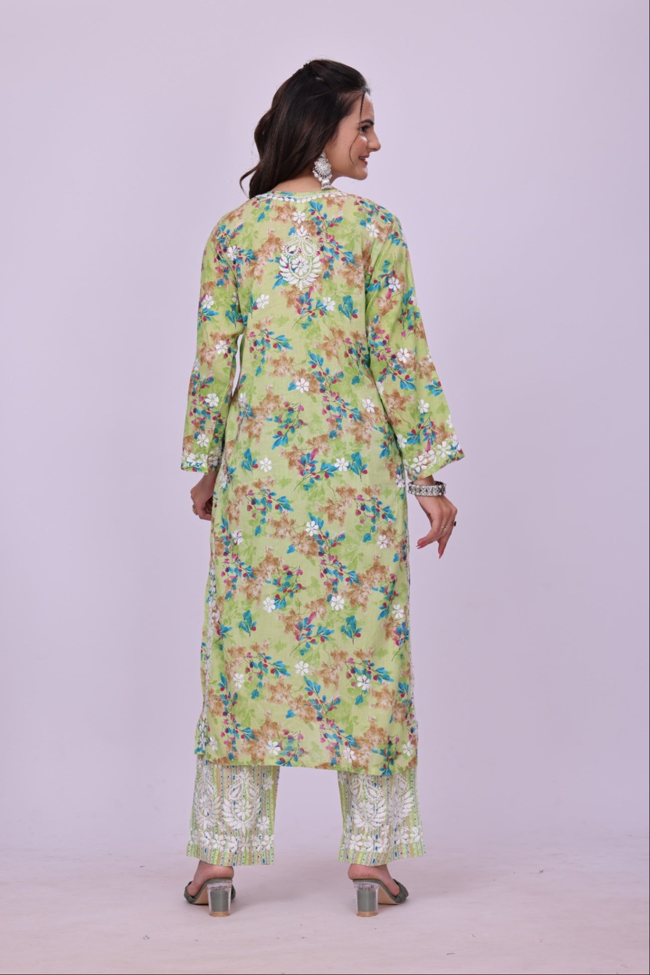 Karigiri Green Floral Chikankari Cotton Kurti Set_KF0058