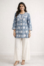 Karigiri Grey Chikankari Rayon Short Kurti_KF0044