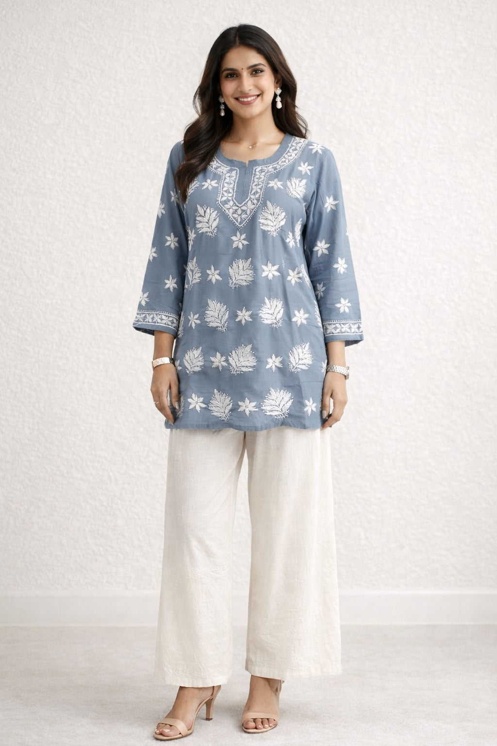 Karigiri Grey Chikankari Rayon Short Kurti_KF0044