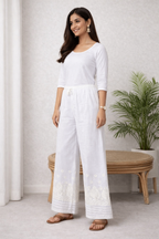 Karigiri White Chikankari Cotton Palazzo Pants_KF0195
