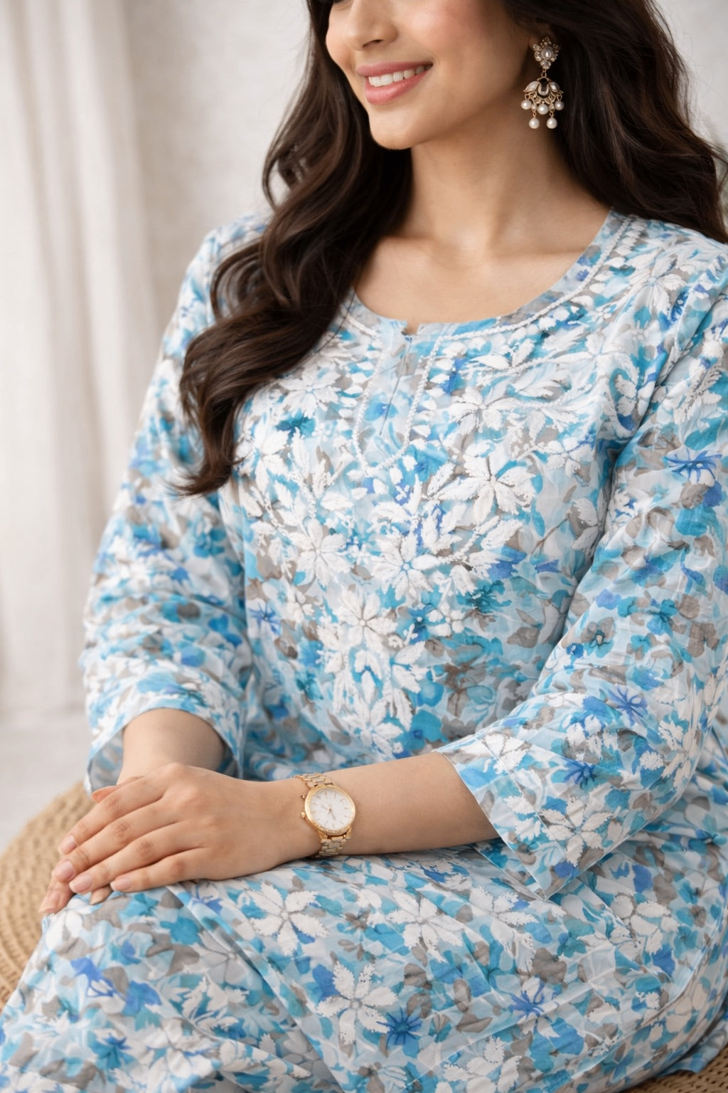 Karigiri Sky Blue Chikankari Co-ord Set Women_KF0180