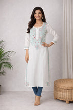 Karigiri White Chikankari Cotton Kurti_KF0193