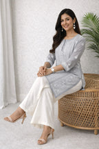 Karigiri Grey Georgette Chikankari Short Kurti_KF0043