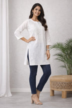 Karigiri White Chikankari Rayon Short Kurti_KF0201