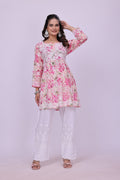 Karigiri Pink Floral Chikankari Frock Style Short Kurti for Women_KF0123