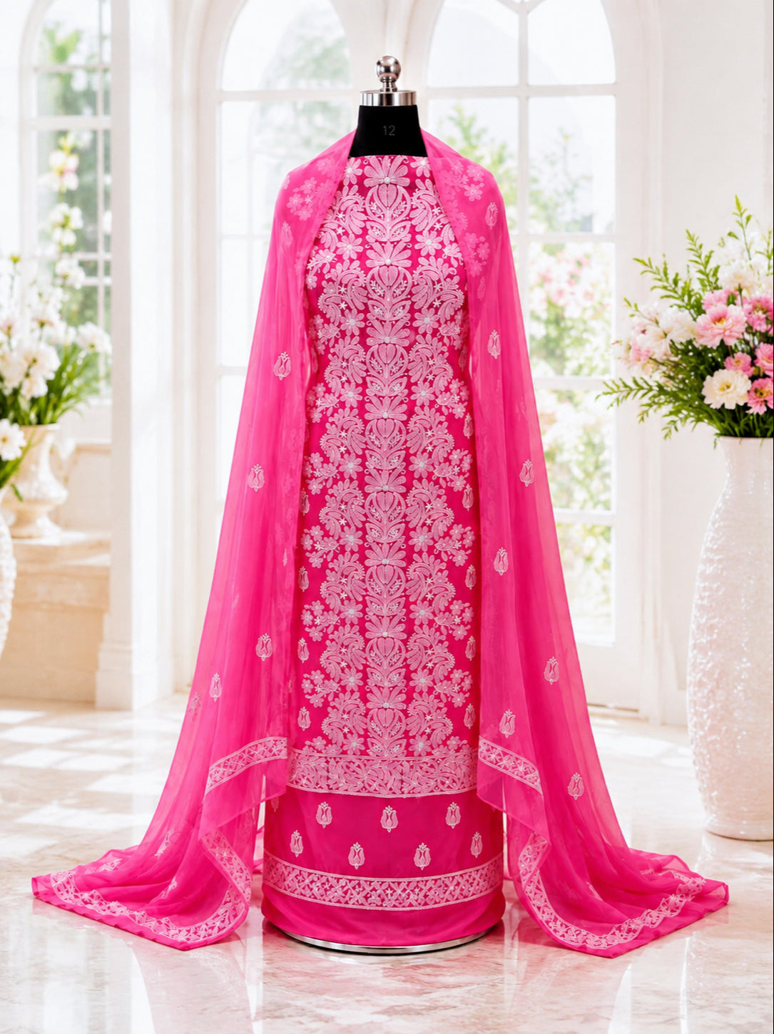Karigiri Fuchsia Pink Hand Embroidered Georgette Suit_AFG042