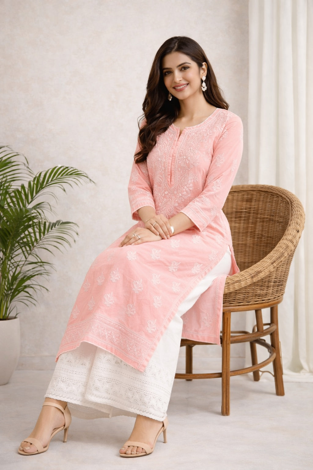 Karigiri Blush Pink Chikankari Cotton Kurti_KF0023