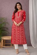 Karigiri Red Georgette Chikankari Jaaldar Kurti_KF0051