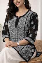 Karigiri Black Georgette Chikankari Short Kurti_KF0014