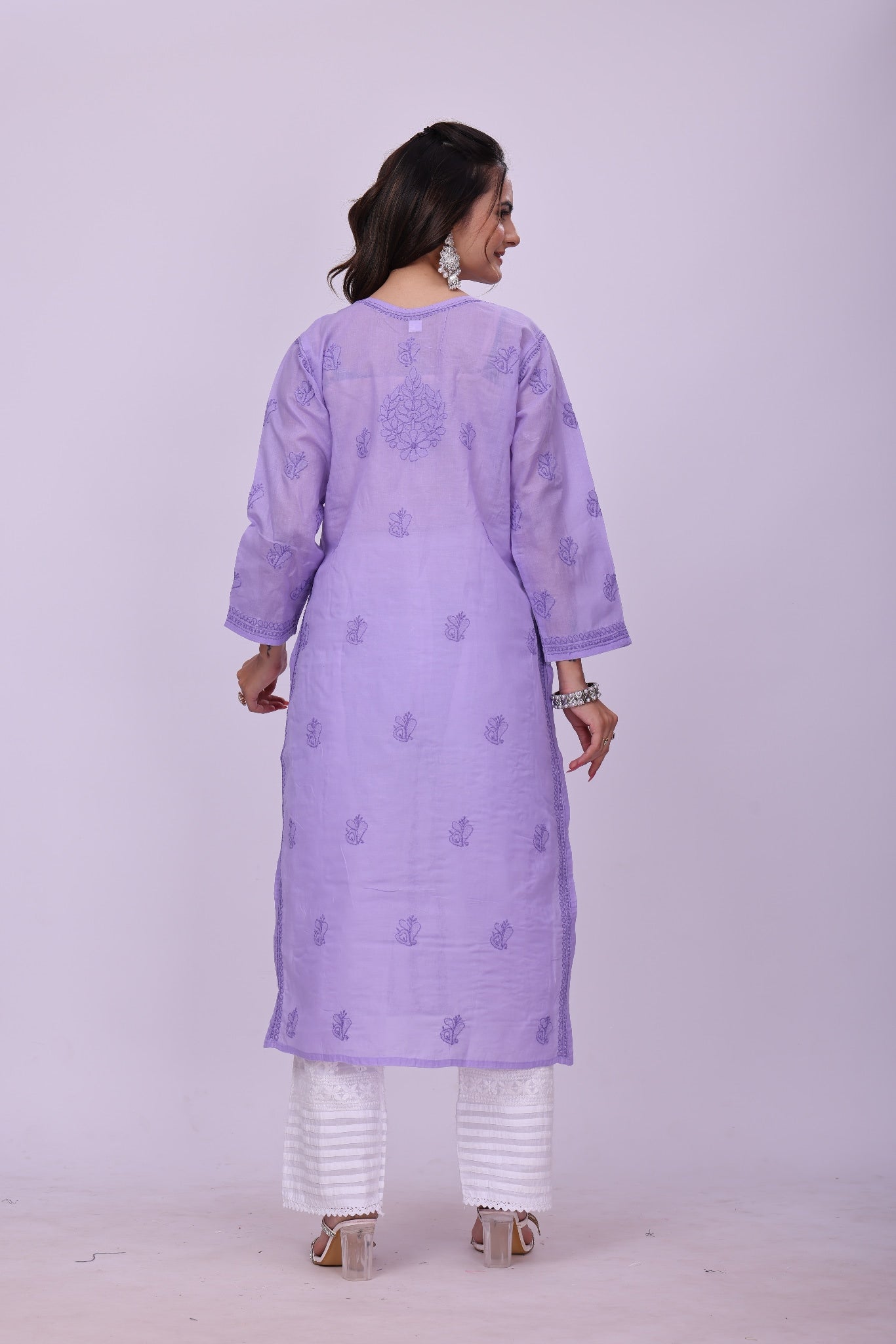 Karigiri Lavender Chikankari Pure Cotton Kurta Women_KF0124