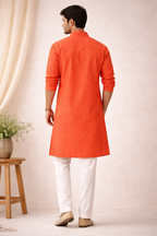 Karigiri Men's Saffron Orange Chikankari Cotton Kurta_KF0168