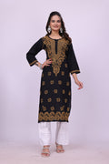 Karigiri Black Cotton Kashmiri Embroidered Kurti_KF0209