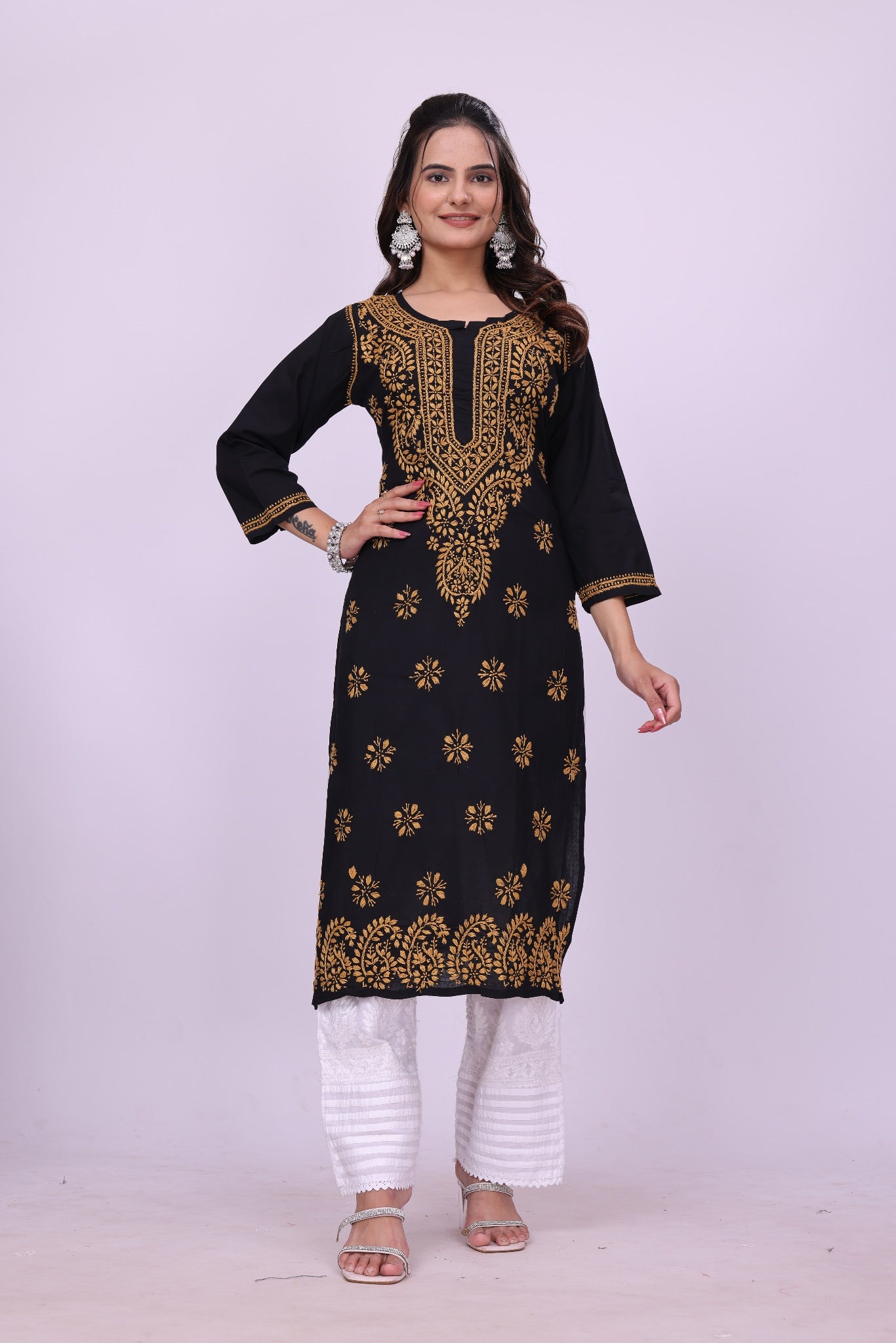 Karigiri Black Cotton Kashmiri Embroidered Kurti_KF0209