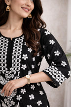 Karigiri Black White Chikankari Cotton Kurti Set_KF0008