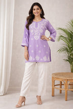 Karigiri Lavender Chikankari Rayon Short Kurti_KF0112