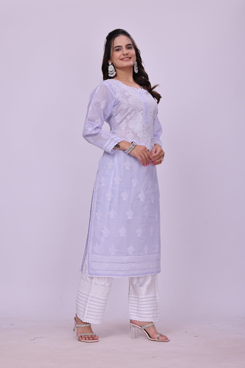 Karigiri Purple Chikankari Pure Cotton Kurta Women_KF0075