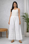 Karigiri White Chikankari Cotton Palazzo Pants_KF0197