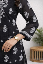 Karigiri Black Chikankari Georgette Short Kurti_KF0013