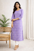Karigiri Lavender Lucknowi Chikankari Cotton Kurti for Women_KF0089