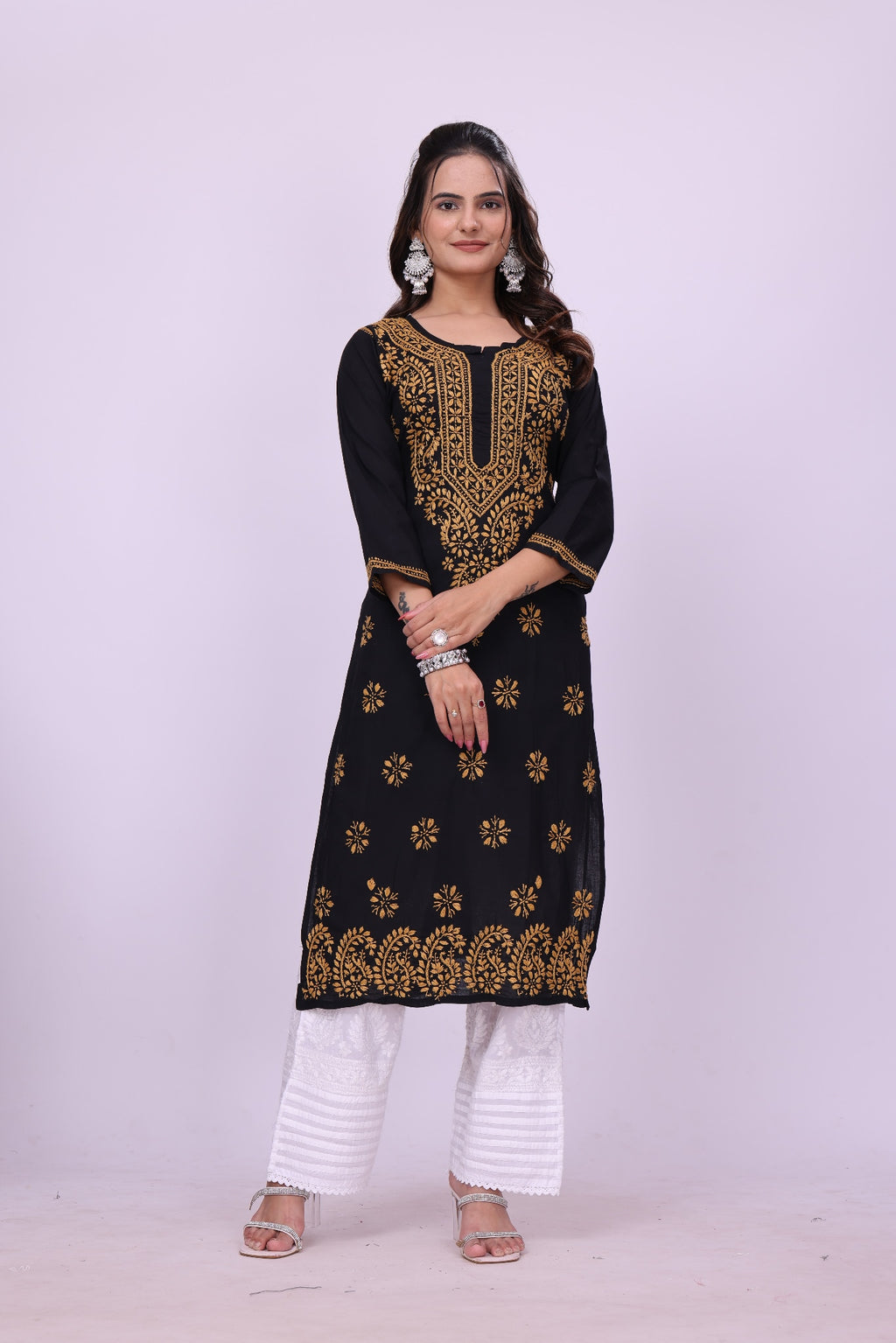 Karigiri Black Cotton Kashmiri Embroidered Kurti_KF0209