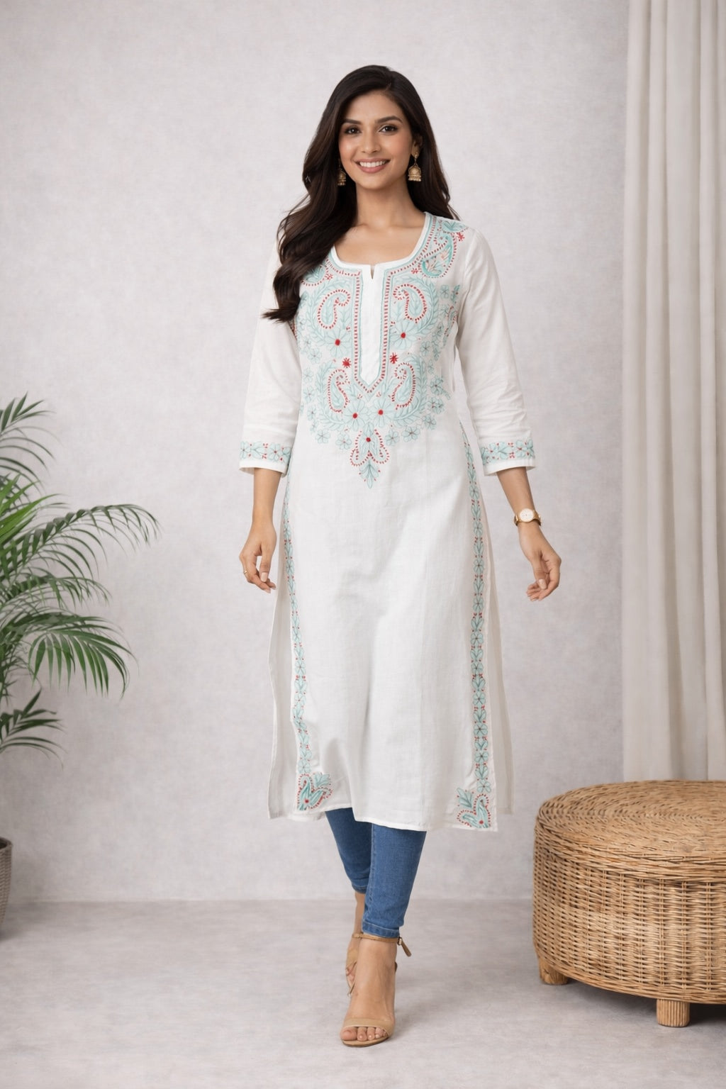 Karigiri White Chikankari Cotton Kurti_KF0193