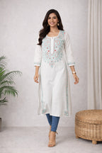Karigiri White Chikankari Cotton Kurti_KF0193