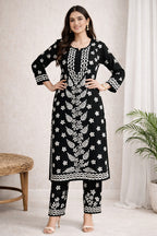 Karigiri Black White Chikankari Cotton Kurti Set_KF0008