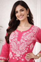Karigiri Rani Pink Chikankari Kurti Set Soft Mulmul Cotton_KF0162