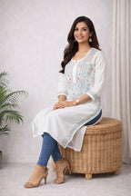 Karigiri White Chikankari Cotton Kurti_KF0193