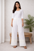 Karigiri White Chikankari Cotton Palazzo Pants_KF0195