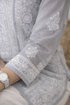 Karigiri Grey Georgette Chikankari Short Kurti_KF0043