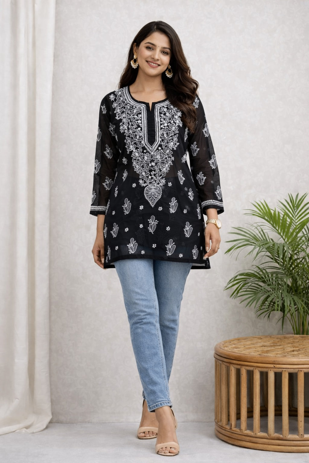Karigiri Black Chikankari Georgette Short Kurti_KF0013