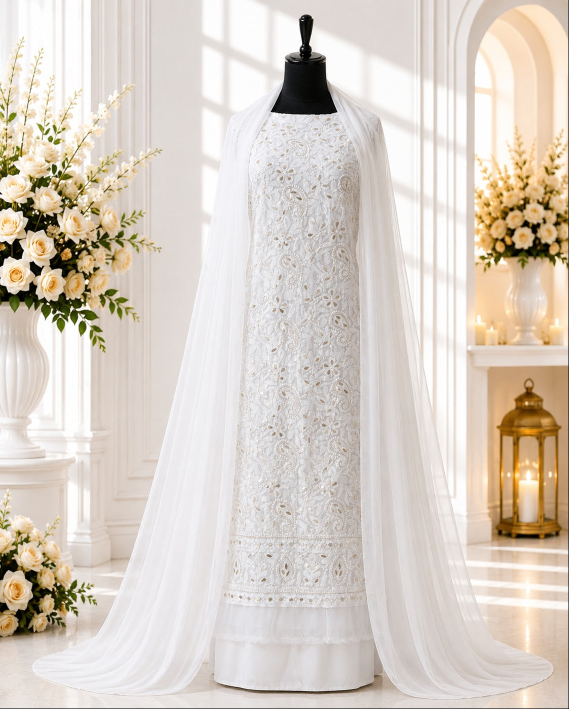 Karigiri White Chikankari Georgette Dress Material