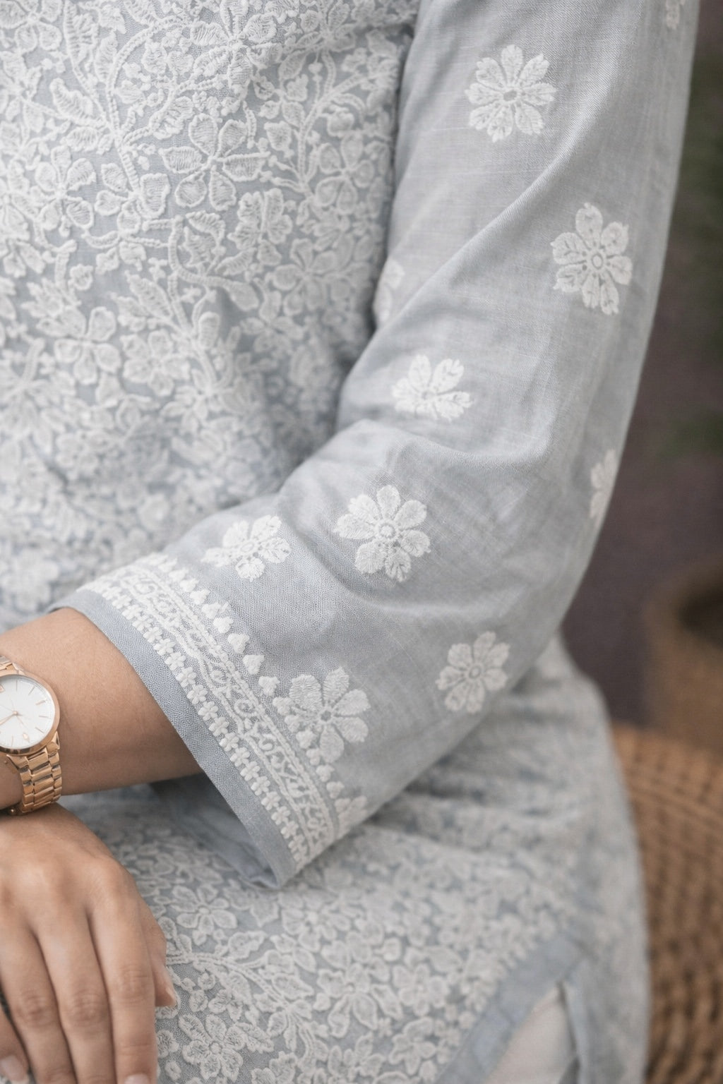 Karigiri Grey Georgette Chikankari Jaaldar Kurti_KF0038