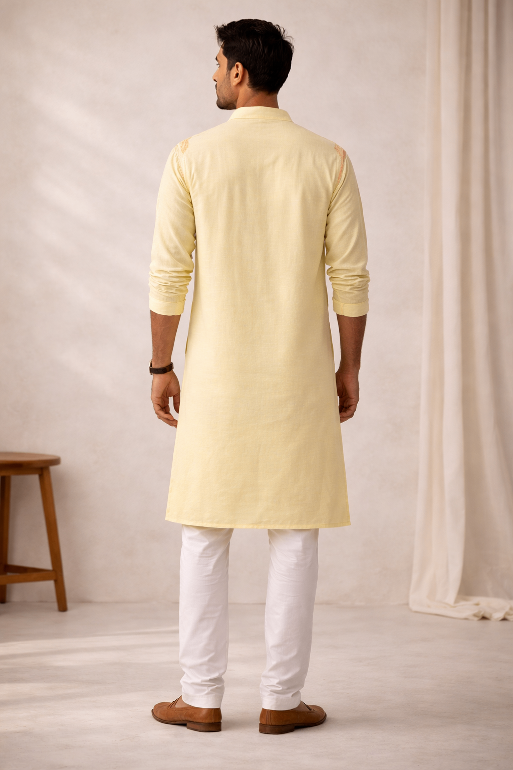 Karigiri Yellow Chikankari Cotton Men's Kurta Full Sleeve_KF0140